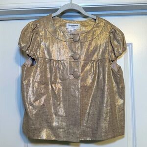 Helene Berman Gold Linen Jacket Short Sleeve Top Size L